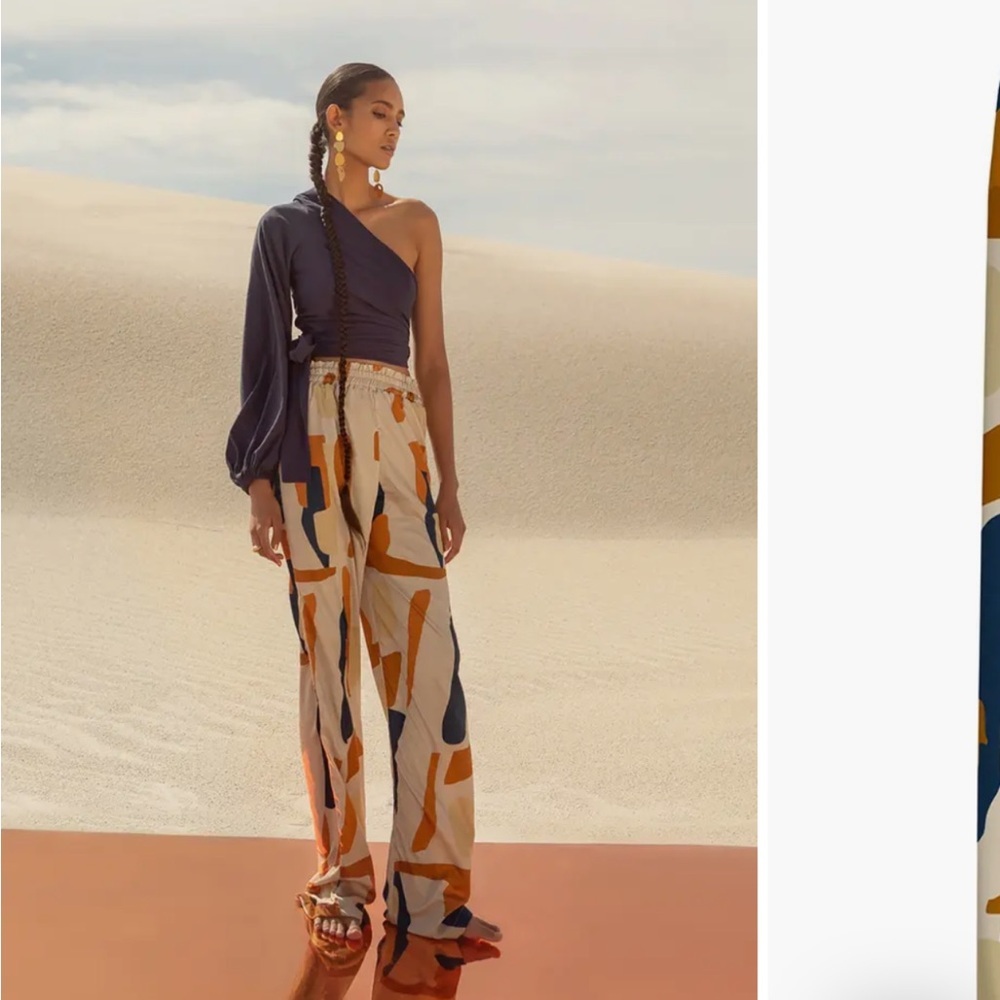 • DIARRABLU • Leer Tilo Palazzo Pants Abstract Tilo Cream Print Blue / Orange XS